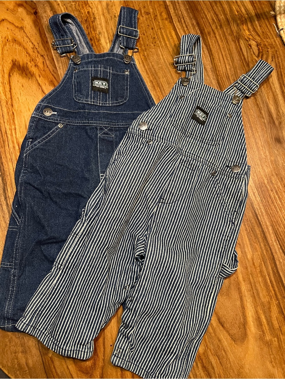 KEY Denim Overalls & Striped Overalls - Blue set of 2
